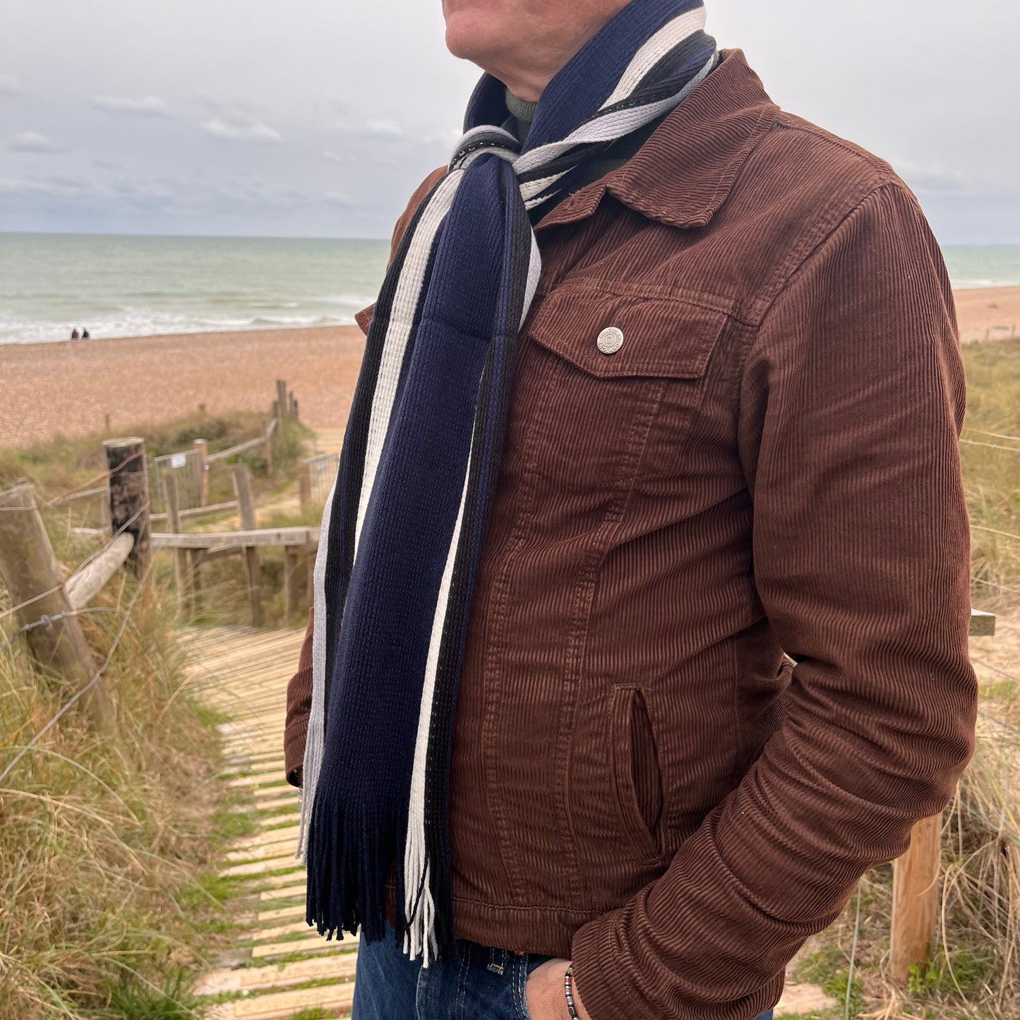 Sideline Collection - Light Retro Stripe Scarf - Ellison - Blue