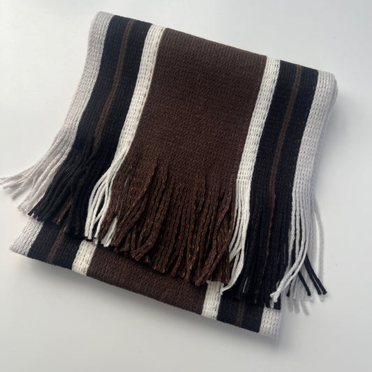 Sideline Collection - Light Retro Stripe Scarf - Thorne - Coffee