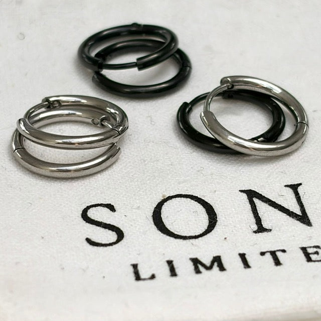 Steel Hoop Earrings - Black & Silver