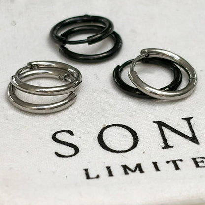 Steel Hoop Earrings - Black & Silver
