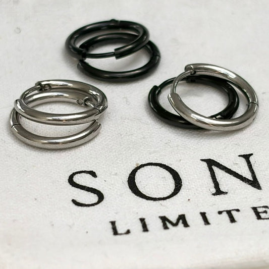 Steel Hoop Earrings - Black & Silver