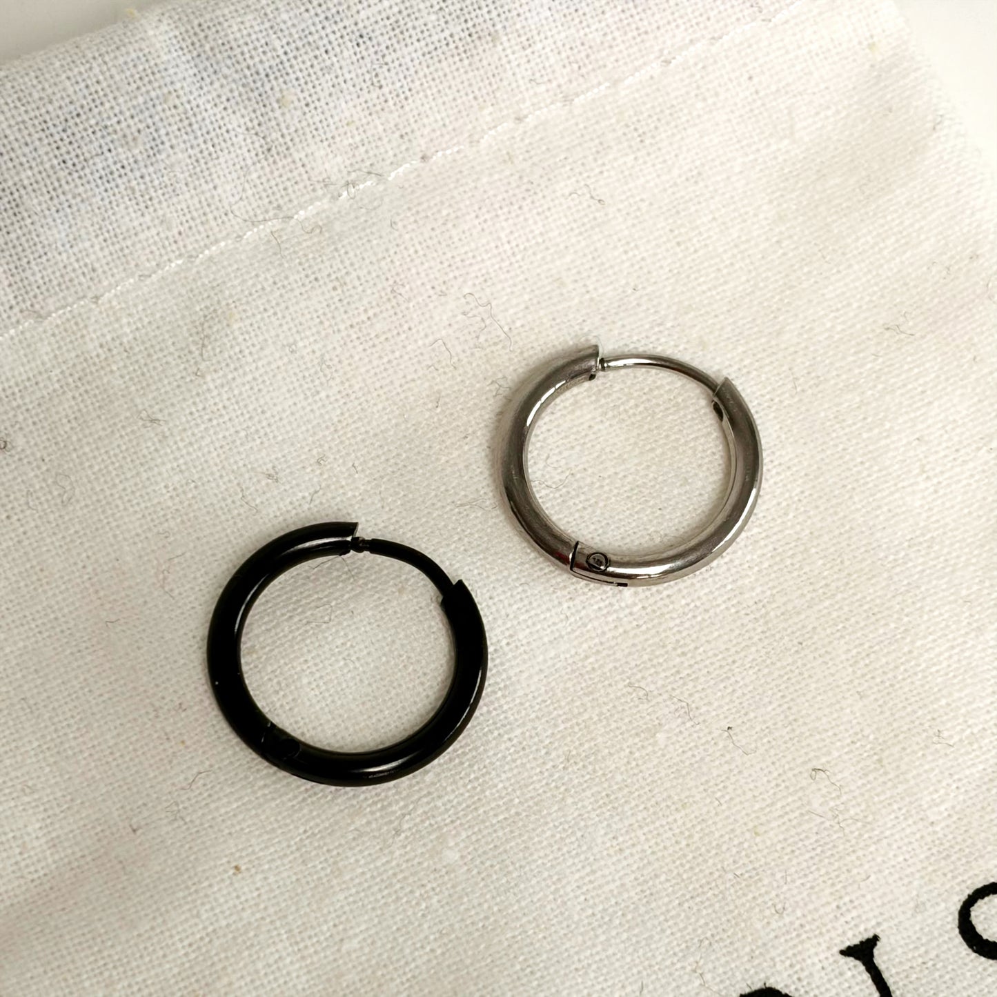 Steel Hoop Earrings - Black & Silver