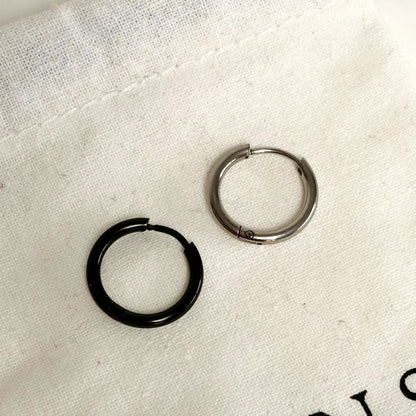Steel Hoop Earrings - Black & Silver