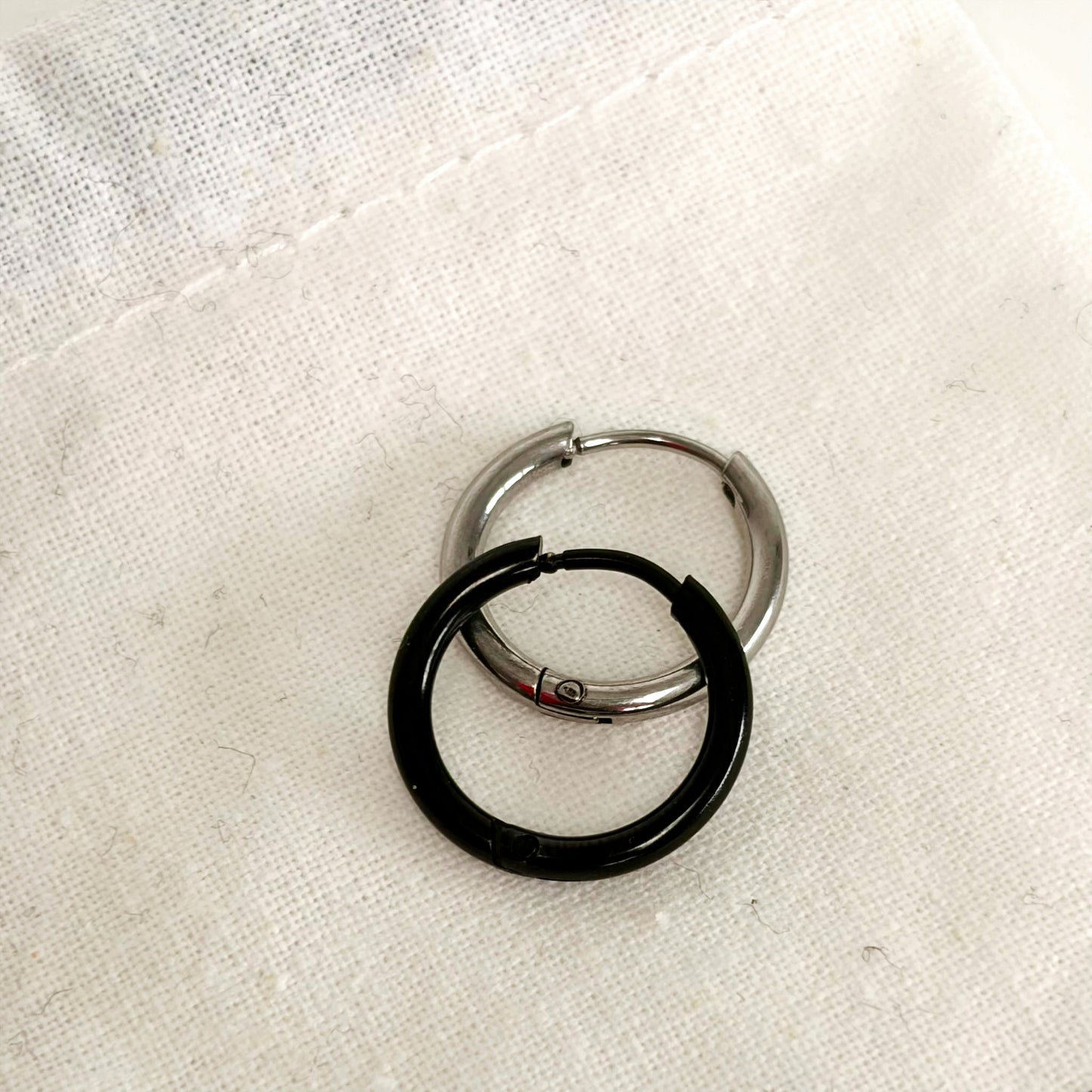 Steel Hoop Earrings - Black & Silver
